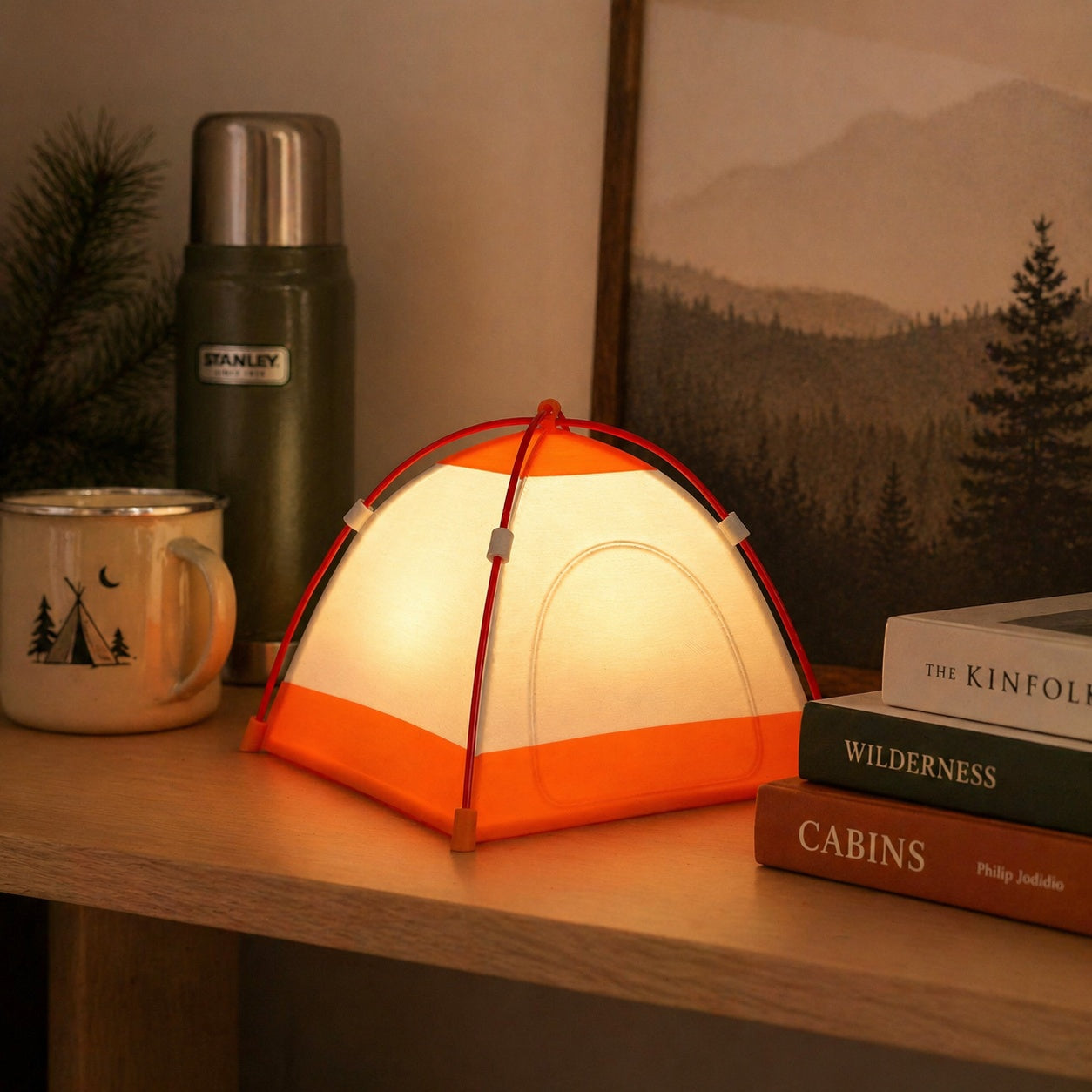 3D Printed Tent Shaped Night Light 3 Light Modes Touch Control Bedside Lamp