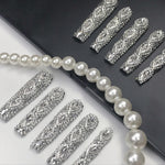 Long press-on nails, silver rhinestone 3D crystal full coverage set