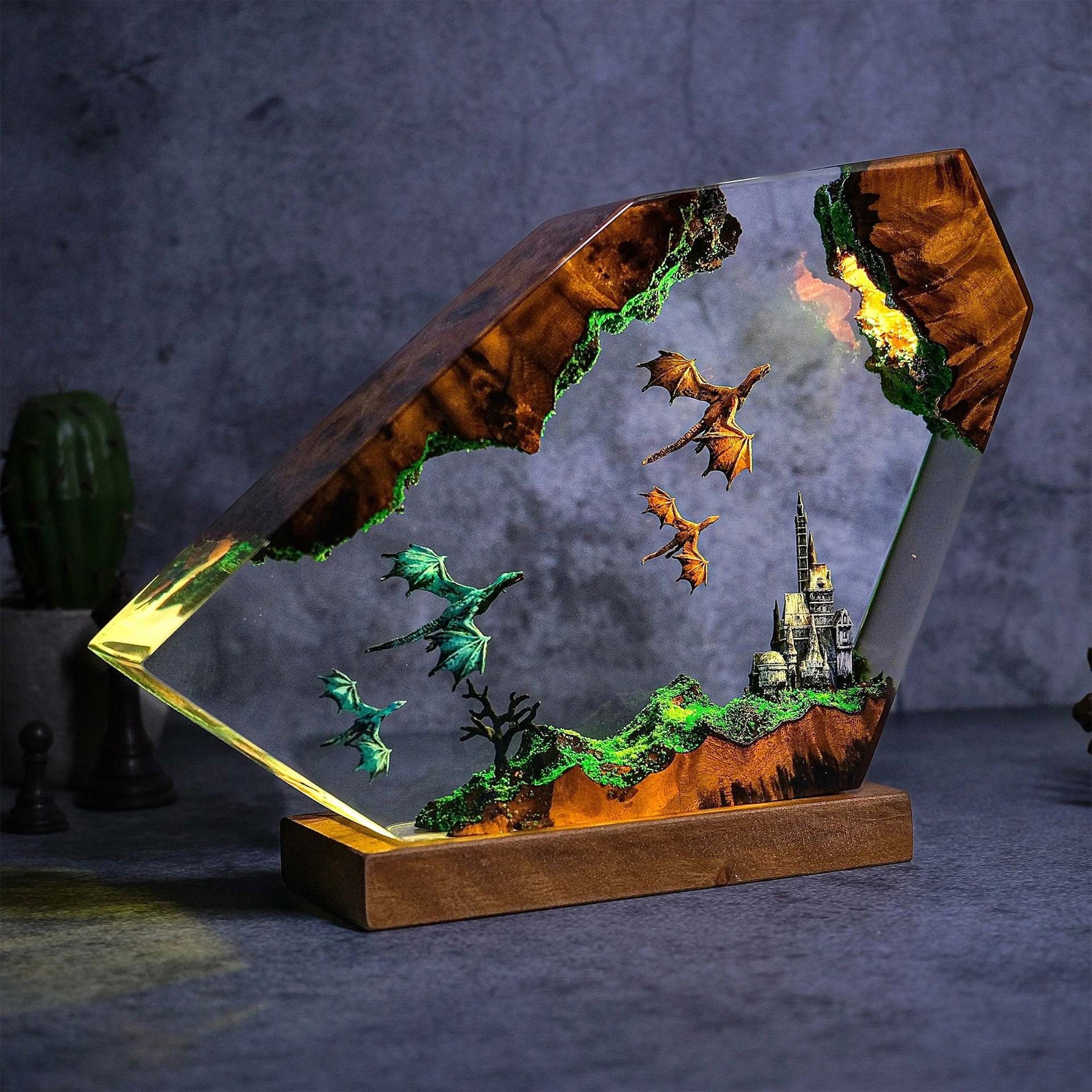 Dragon And Castle Handmade Resin Lamp
