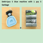 Blue foldable dog pooper scooper with black waste bag pack