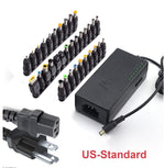 Universal power adapter with DC tips and indicator lights, and US two-prong plug