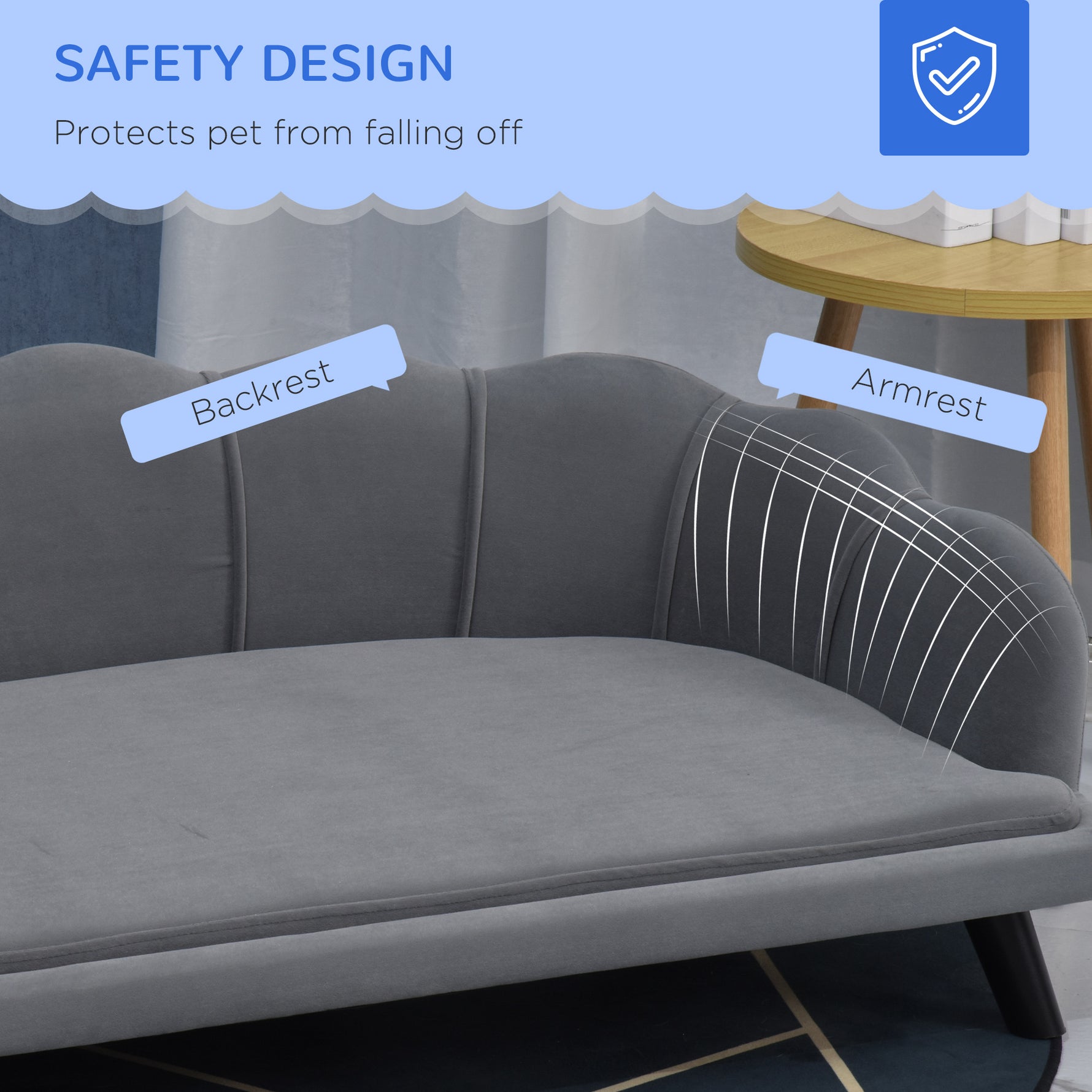 PawHut Dog Sofa, Pet Couch Bed For Medium, Large Dogs, With Legs, Cushion - Grey