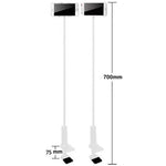 Phone/tablet stand size diagram: white arm poles, 700mm height, 75mm base