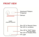 Front view diagram of laser projection keyboard with keyboard pattern projector and LEDs