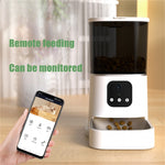 White smart pet automatic feeder with smartphone app and front feeding bowl