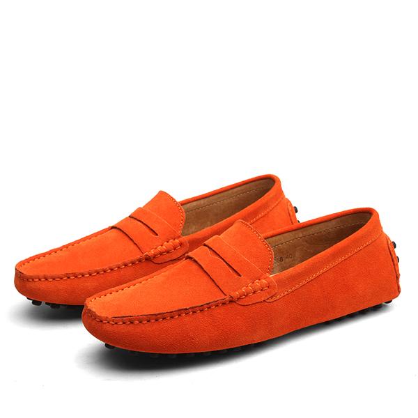 Men's suede round-toe loafers with anti-slip sole, orange