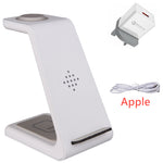White 3-in-1 wireless charging station with Qi pad, adapter plug and cable