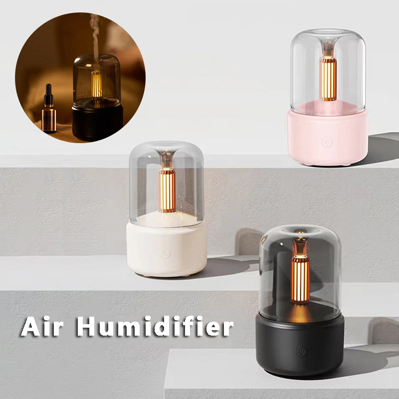 Humidificador de luz ambiental, difusor de aroma con luz de vela, humidificador de aire eléctrico USB portátil de 120 ml, generador de niebla fría de 8 a 12 horas con luz nocturna LED