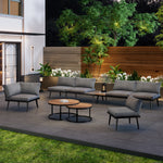 Modular Outdoor Sofa Set With Galvanized Iron Frame, Washable Cushions, Acacia Wood Nesting Tables, For Patio & Garden