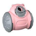 Pink dog slow feeder puzzle toy with rotating inner tray and side wheels