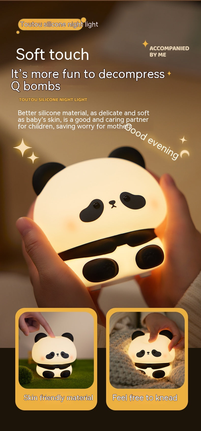 Luz de Noche LED de Panda, Lámpara de Noche de Silicona Linda, Recargable por USB, Lámpara de Noche Táctil para Dormitorio, Lámpara con Temporizador, Decoración, Regalo para Niños, Decoración del Hogar