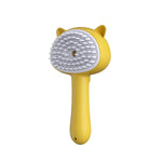 Handheld slicker pet grooming brush with gray pins, yellow cat-ear head and handle