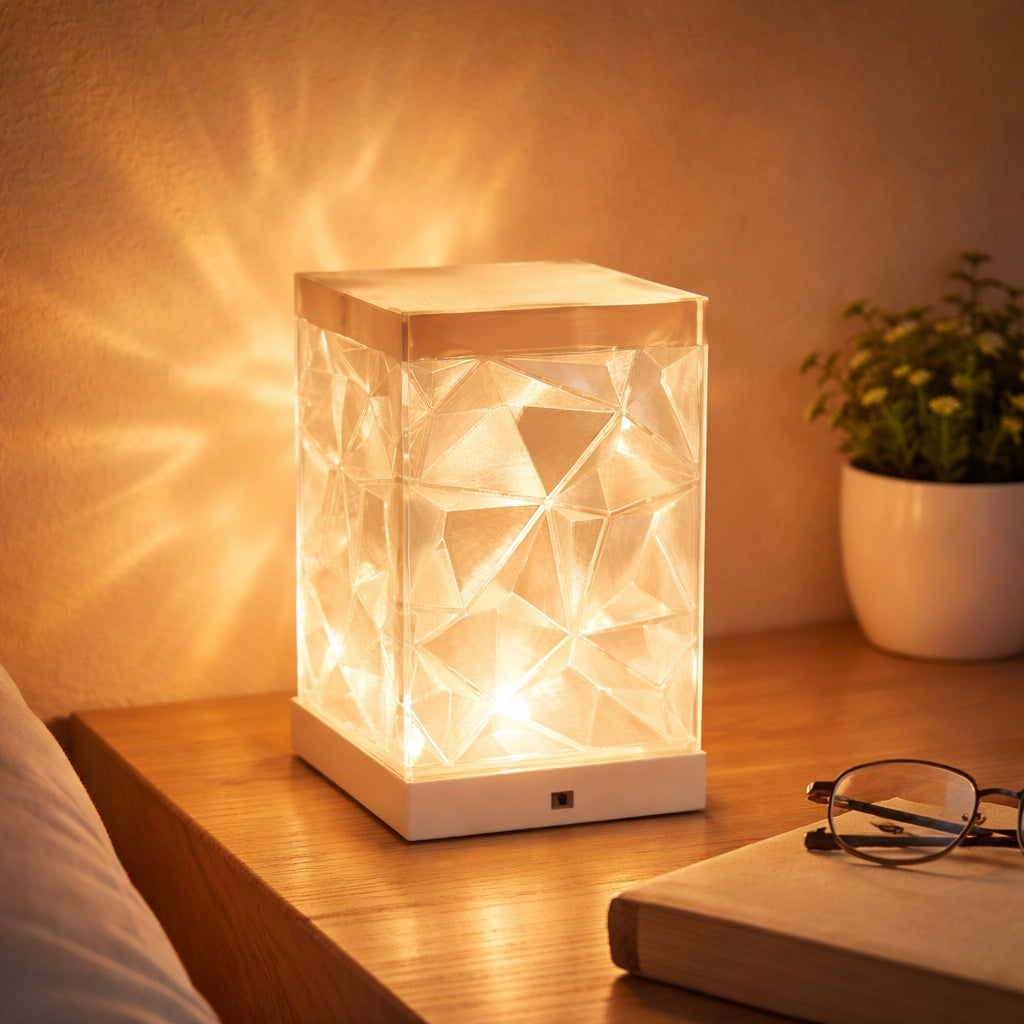3D Printed Crystal Ambient Lamp RGB Remote Control USB-C Rechargeable Diamond Night Light For Bedroom Decor