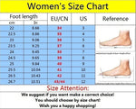 Women’s size chart showing EU/CN, US sizes, and foot-length reference measurements