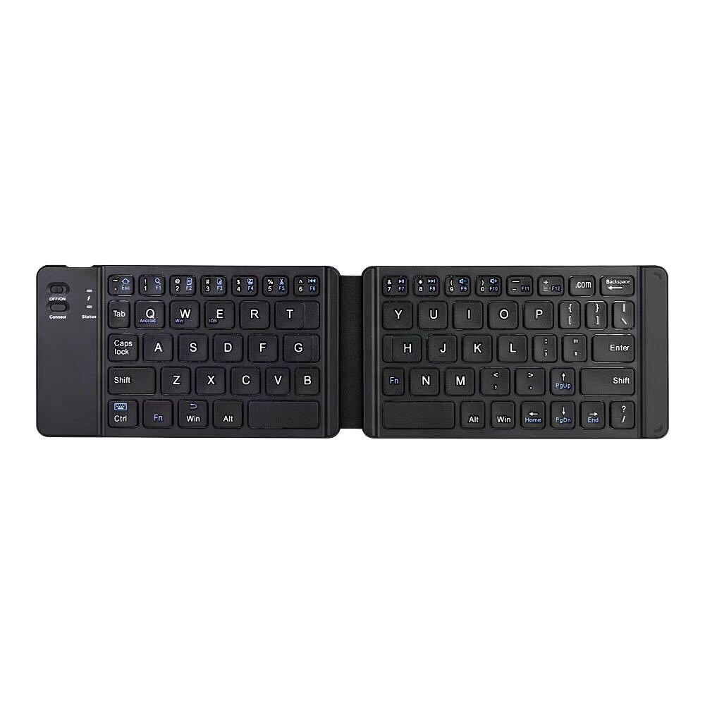 Black foldable keyboard with compact keys and integrated touchpad