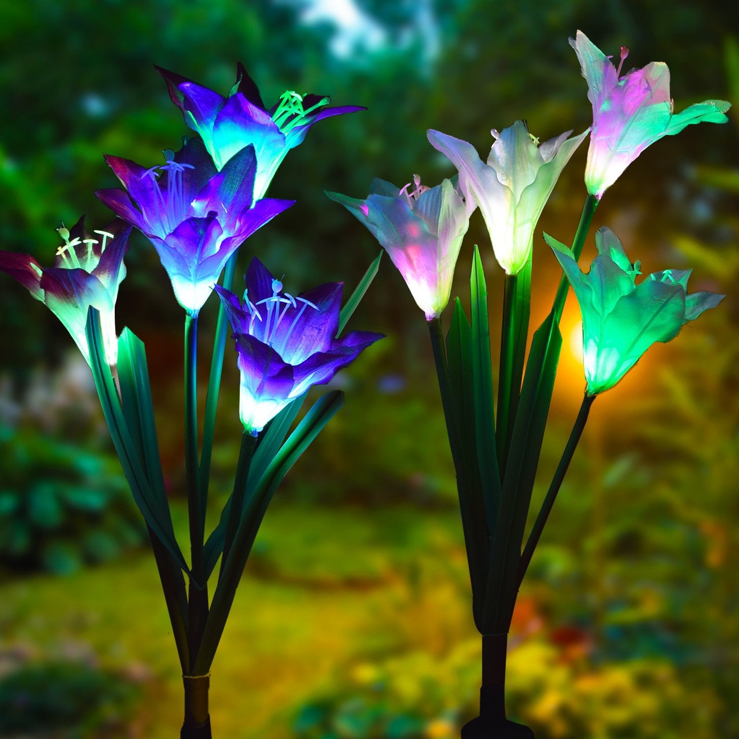 Lampe solaire de jardin extérieure étanche 7 LED colorées Lumière de pelouse Lys Guirlande lumineuse Décoration de Noël Éclairage de patio