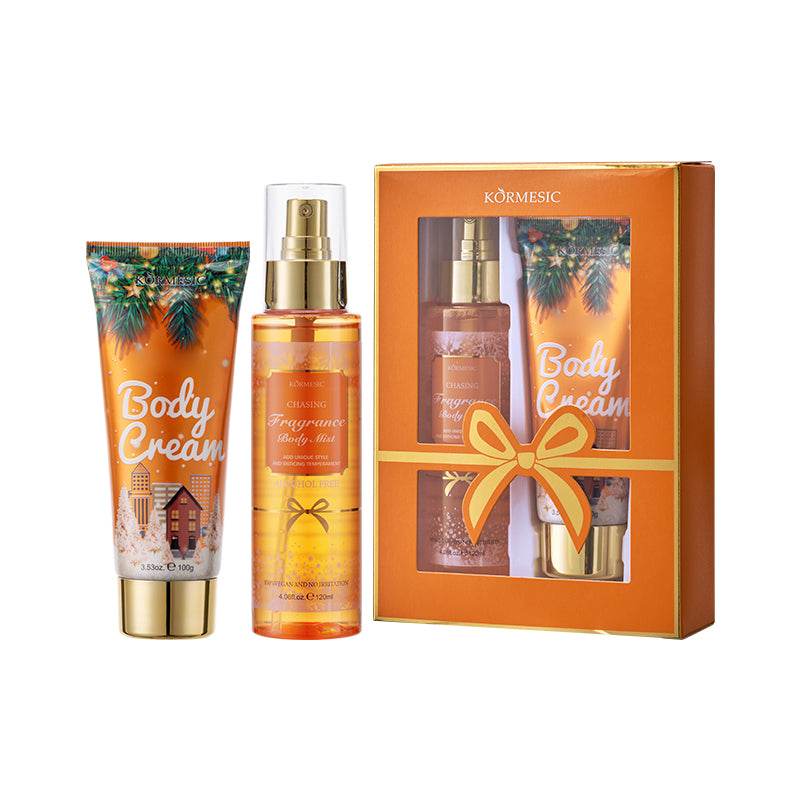 KORMESIC body cream set with orange box, spray bottle, and body cream tube