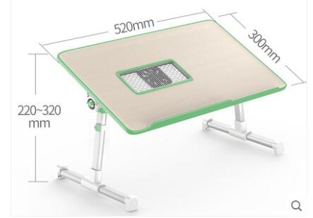 Adjustable foldable laptop desk stand with green top, cooling mesh vent, 52x30 cm size