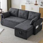 Sofá cama convertible 3 en 1 con chaise longue de almacenamiento interno, sofás cama en forma de L con portavasos, almohadas y bolsillo de almacenamiento. Sofá cama extraíble seccional para sala de estar, dormitorio u oficina, gris