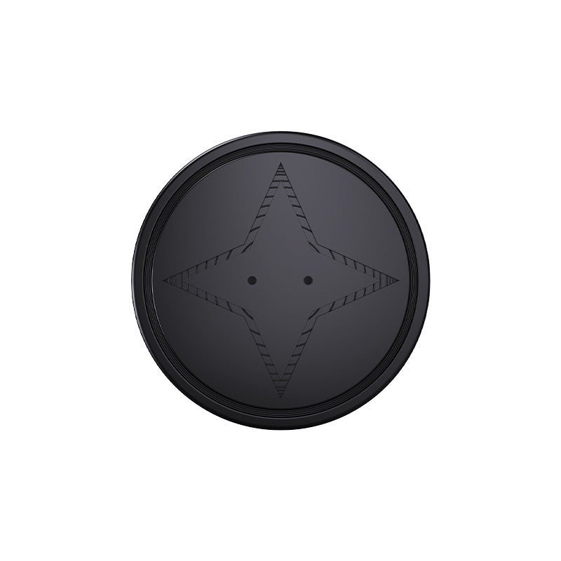 Black mini GPS tracker with strong magnet, front star emblem on round face