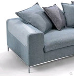 Translucent PVC sofa guard pad set on blue couch armrest and side