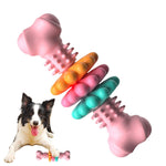 Dog bone chew toy bundle with raised nubs in pink, orange, and teal