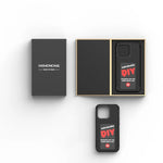 Black NFC smart display phone case with camera cutouts and DIY graphic on back