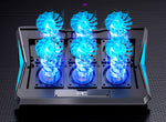 Laptop cooling stand top view with six blue LED fans in radiator tray
