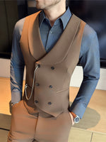 Stylish Men's Double-Breasted Shawl Collar Vest in Yarn-Dyed Fabric