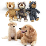 Bear-shaped dog plush toy set, tan, dark gray, and navy blue