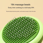 Pet grooming brush pad in green with dense raised massage beads and pins