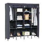 67 Inch Clothes Closet Portable Wardrobe Clothes Storage Rack 12 Shelves 4 Side Pockets Gray