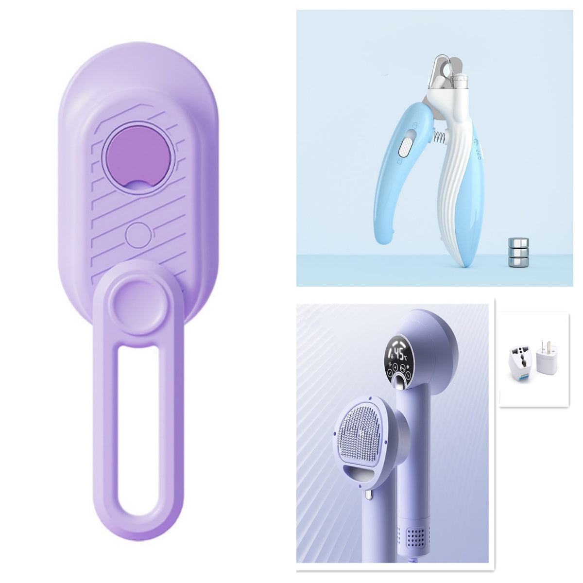 Electric pet nail grinder with LED light, purple handle and oval sanding head