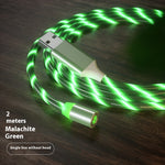 2m malachite green LED magnetic charging cable with USB-A and glowing charging cylinder