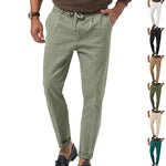 Men's drawstring straight pants in sage green, high waist and ankle cuffs