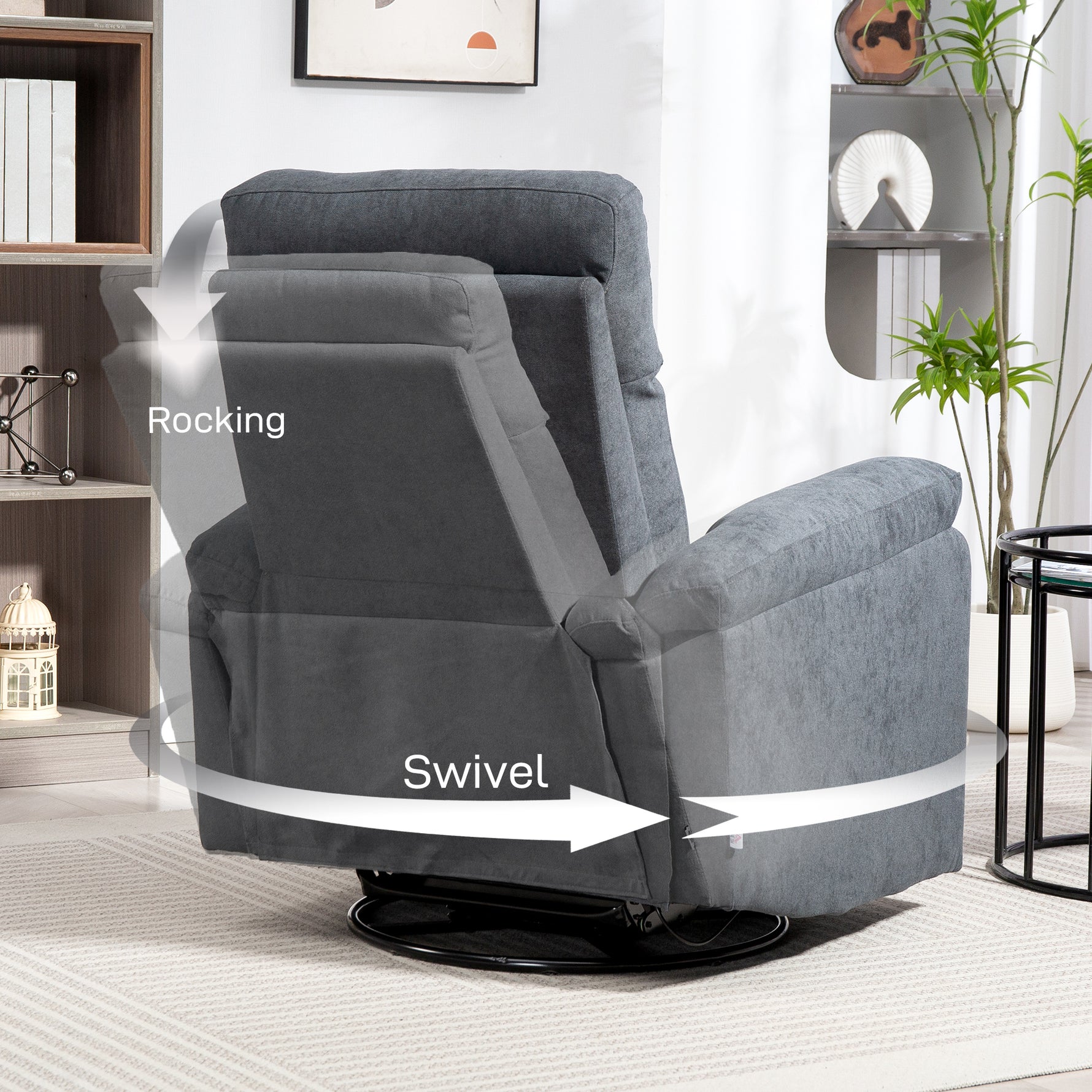 Sillón reclinable giratorio ancho – Balancín 360°, resortes ensacados, gris