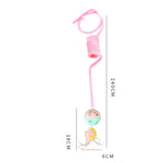 Cat spring toy wand with pink coil and small hanging animal charm