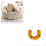 U-shaped plush cushion for pet bed, mustard yellow with decorative details