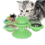 Green rotating windmill cat toy with spring balls and two circular side discs