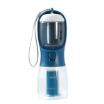 3-in-1 portable pet cup, blue handheld bottle with flip-top and leash cord