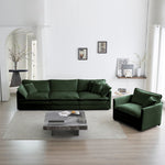 Sofa Set Of 3, 1-1-3 Seats Living Room Sofa Set, Accent Chair, Loveseat, And Three-Seat Sofa Modern Style Round Arms 3 Piece Sofa Set, Green Chenille