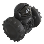 Interactive slow feed pet toy in dark gray/black with textured balance-ball sides