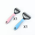 Pink and blue pet dematting brushes with stainless steel pin combs