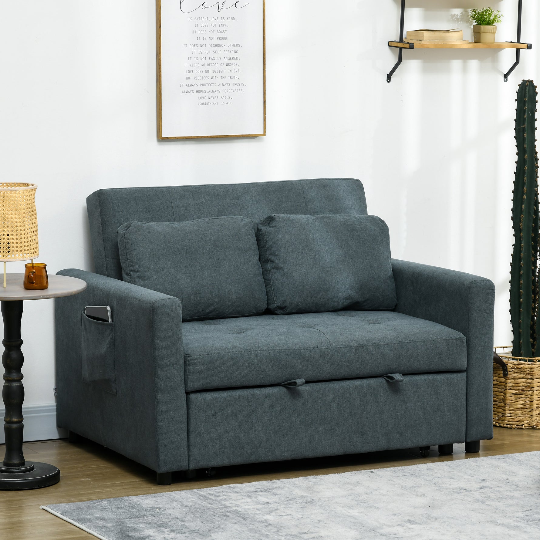 Loveseat Sofa Bed – Click-Clack Convertible Settee, Charcoal Grey