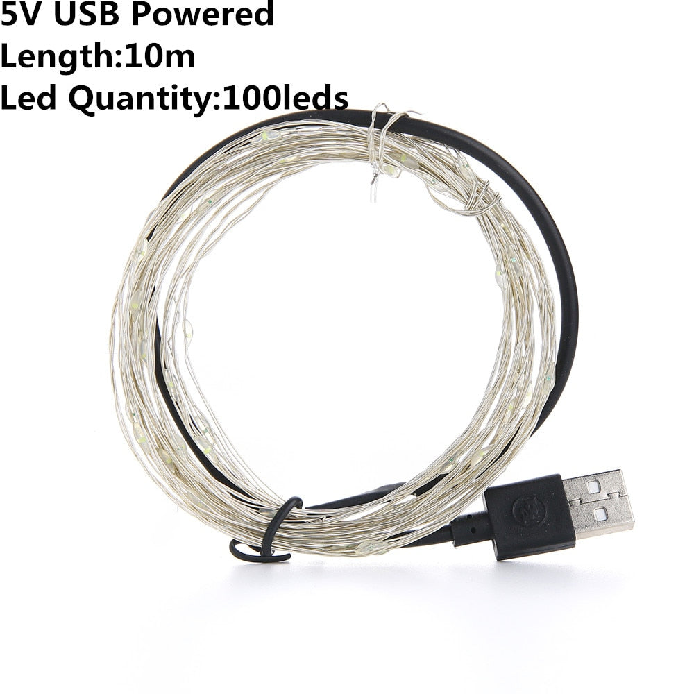 Luces de Navidad LED para Exteriores, a Pilas o por USB, Guirnalda de Hadas de Alambre de Cobre de 2m, 5m o 10m para Decoración de Fiestas y Bodas