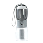 Portable pet water bottle cup with 300ml markings, light gray body and clear jug