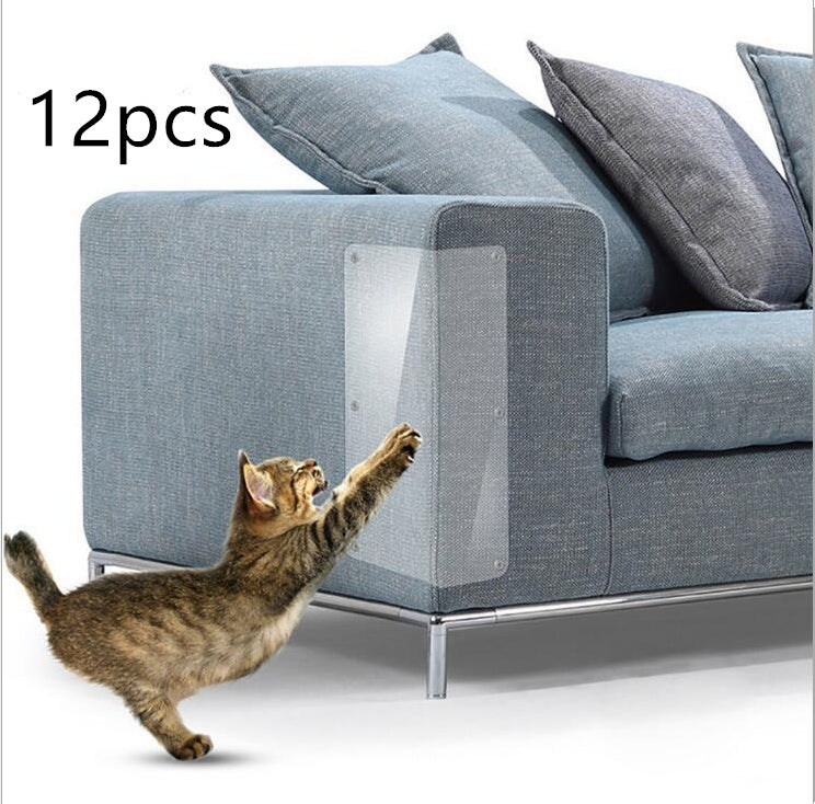 Sofa guard pads with clear PVC protector on the armrest, cat claws extended