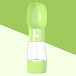 2-in-1 dog water and food travel bottle, green translucent base, flip-top lid
