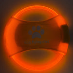 LED dog flying disc, orange fabric with paw icon, orange glowing ring