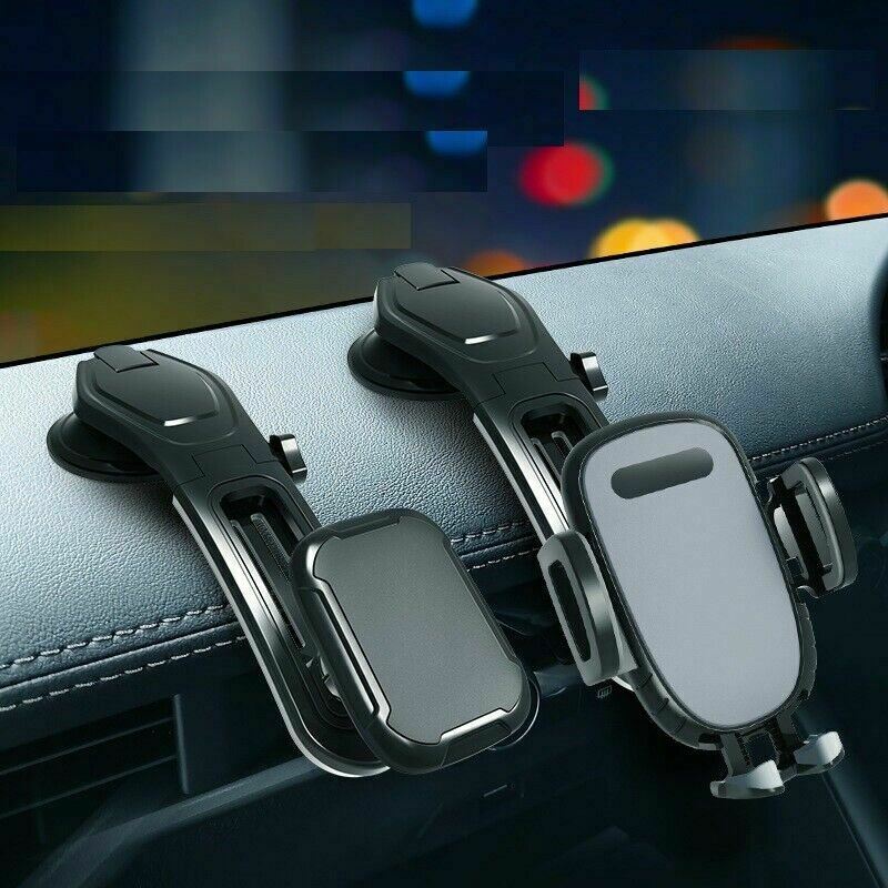 Dashboard car phone mount with rotatable cradle and suction cup base, two units